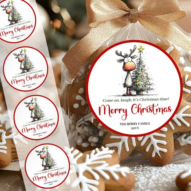 Charming reindeer funny whimsical Xmas sticker (Charming reindeer funny whimsical Xmas sticker)