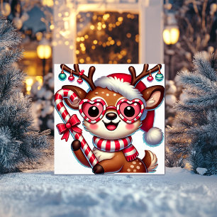 Charming Reindeer with Ornaments and Candy Cane Holiday Card