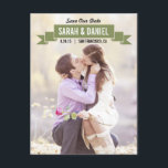 Charming Ribbon Save The Date - Green Announcement Postcard<br><div class="desc">This chic and modern postcard stylishly requests your guests to save the date. Available in other colours. For custom requests,  please visit our website at WWW.BERRYBERRYSWEET.COM</div>