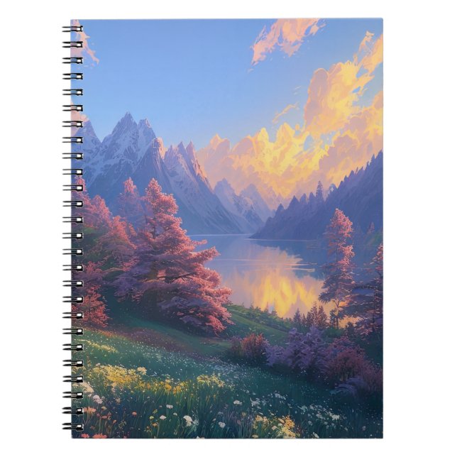 Charming River Amidst Towering Peaks Notebook (Front)