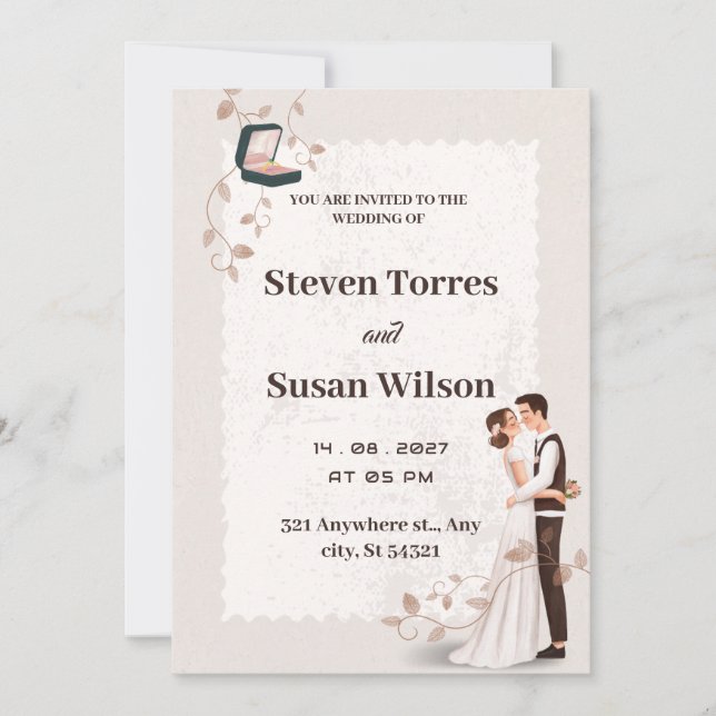 Charming Romantic beige drawn Wedding Invitation (Front)