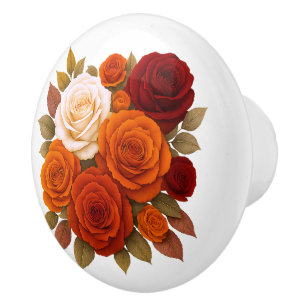 Charming Romantic Roses Terracota Ruby Red Orange Ceramic Knob