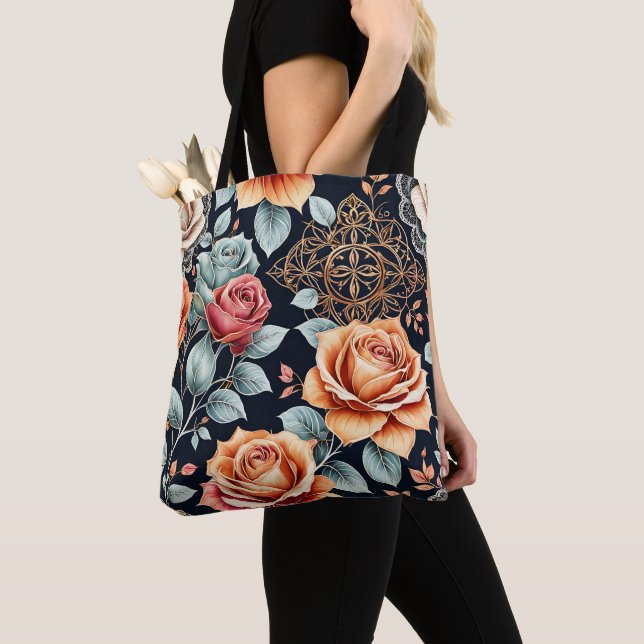 Charming Rose Floral Tote with Artistic Background Bag (Close Up)