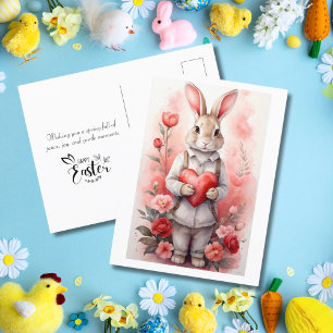 Charming Rose Garden Bunny Easter Holiday Postcard