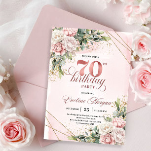 Charming Rose Gold Eucalyptus Greenery 70 Birthday Invitation