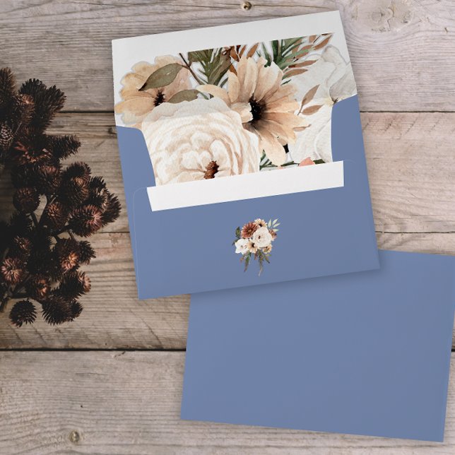 Charming Rustic Blue Floral Boho Wedding Envelope (Creator Uploaded)