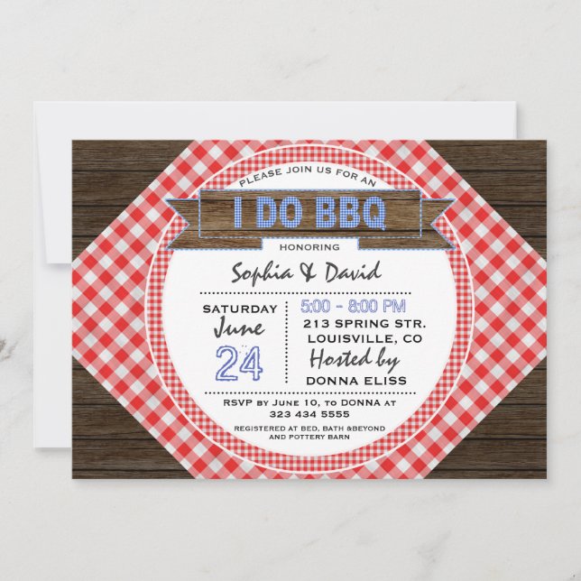 Charming Rustic Gingham I DO BBQ Couples Shower Invitation (Front)