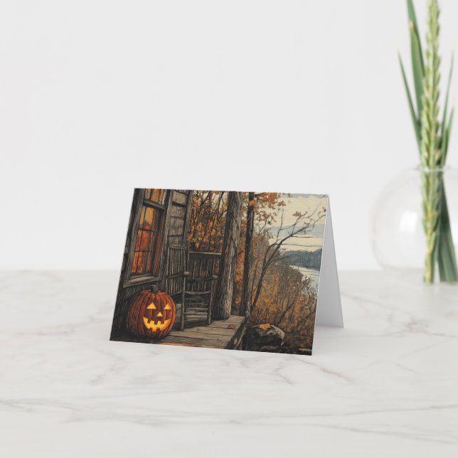 Charming Rustic Halloween Farmhouse Holiday Card (Front)