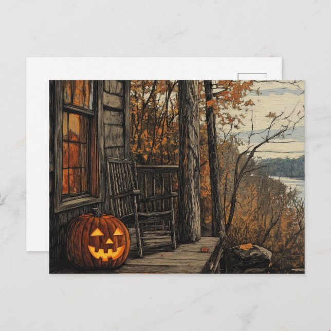 Charming Rustic Halloween Farmhouse Holiday Postcard (Front/Back)