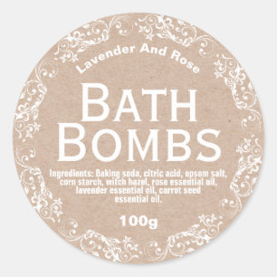 Charming Rustic Kraft & Lace Bath Bomb Soak Labels