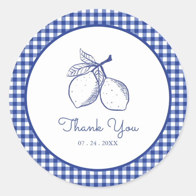 Charming Rustic Lemon Line Art Thank You  Classic Round Sticker (Front)