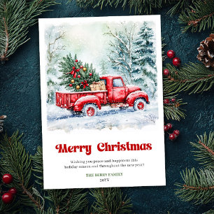 Charming Rustic Red Truck Christmas Scene Holiday 