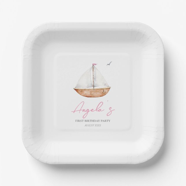 Charming Rustic Sailboat Birthday  Paper Plate (Front)
