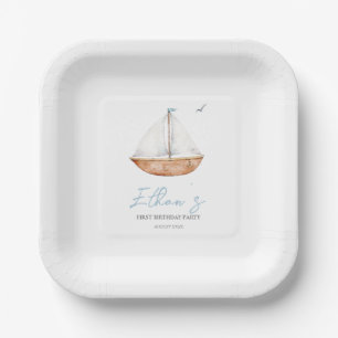 Charming Rustic Sailboat Birthday Paper Plate