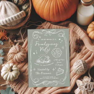 Charming Sage Green Friendsgiving Dinner Party Invitation