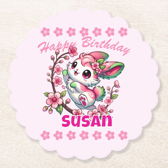Charming Sakura Bunny Paper Coaster (Front)