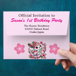 Charming Sakura Bunny with Blossom Birthday Envelope