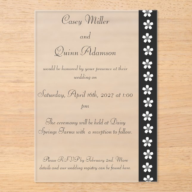 Charming Sakura in Black Acrylic Wedding  Invitations (Front)
