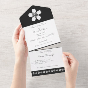 Charming Sakura in Black All In One Invitation