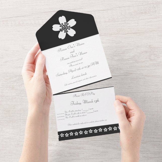Charming Sakura in Black  All In One Invitation (Tearaway)