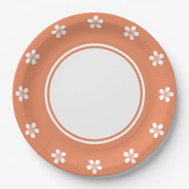Charming Sakura in Coral Paper Plate (Front)