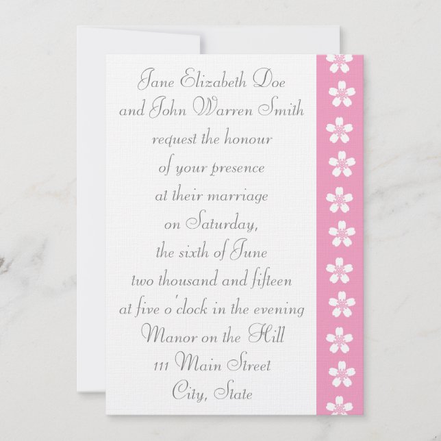 Charming Sakura in Petal Pink Wedding Invitation (Front)