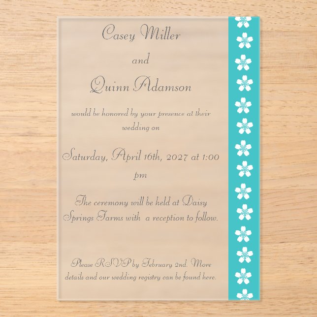 Charming Sakura in Turquoise Acrylic Wedding  Invitations (Front)