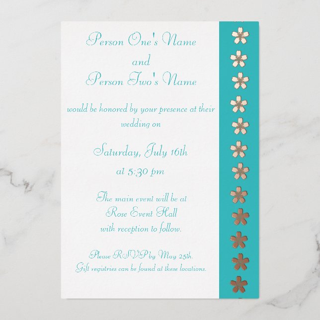Charming Sakura in Turquoise Foil Invitation (Front)