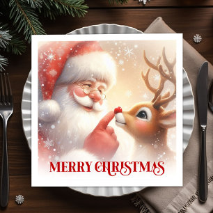 Charming Santa and Rudolph Christmas Napkins Dinne