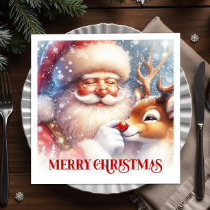 Charming Santa and Rudolph Christmas Party Dinner  Napkin