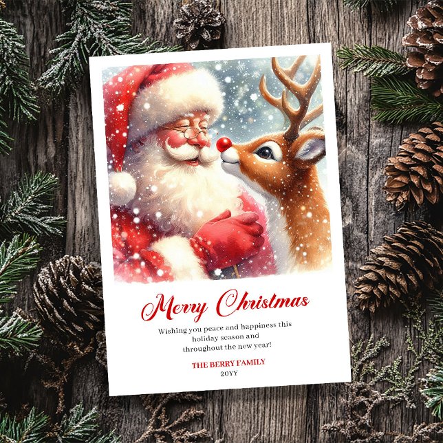 Charming Santa And Rudolph Scene Christmas Greetin Holiday Card (Charming Santa And Rudolph Scene Christmas Greeting Card)