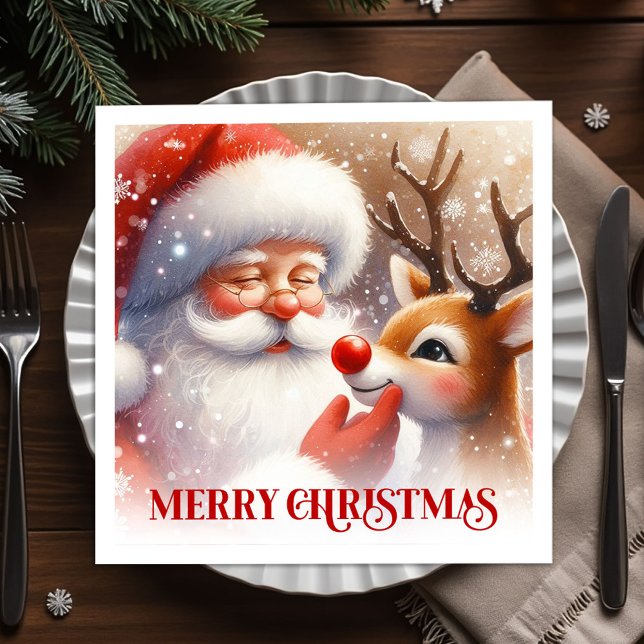 Charming Santa Claus Rudolph Holiday Party Dinner  Napkin (Charming Santa Claus Rudolph Holiday Party Dinner Napkins

)