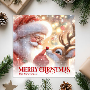 Charming Santa Claus Rudolph Personalized Kids Gif Jigsaw Puzzle