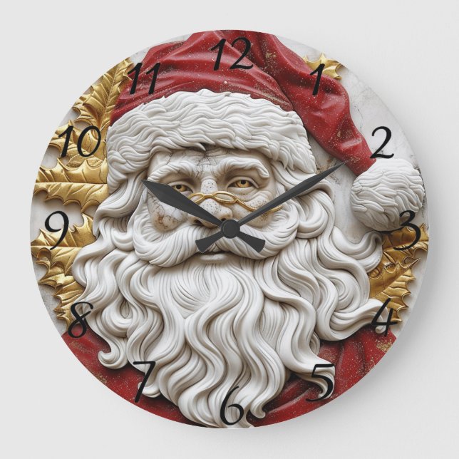 Charming Santa sculpture embodies Christmas Large Clock (Front)