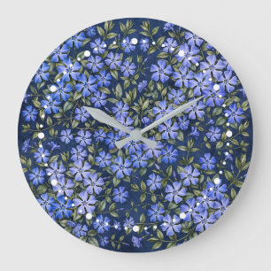 Charming Scattered Periwinkle Flowers Deep Blue Large Clock