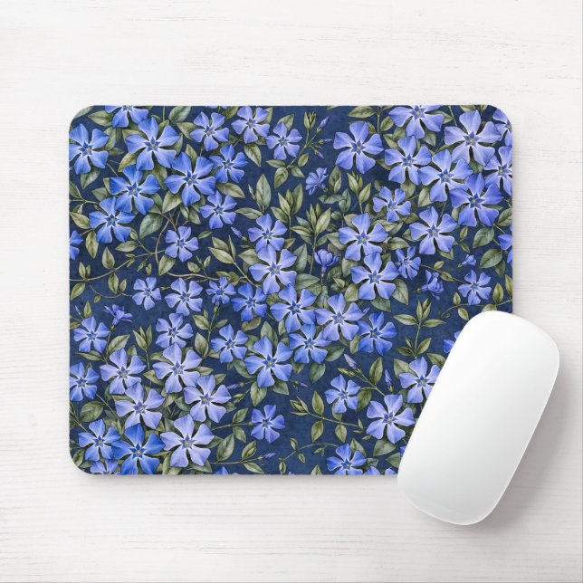 Charming Scattered Periwinkle Flowers Deep Blue Mouse Pad (With Mouse)