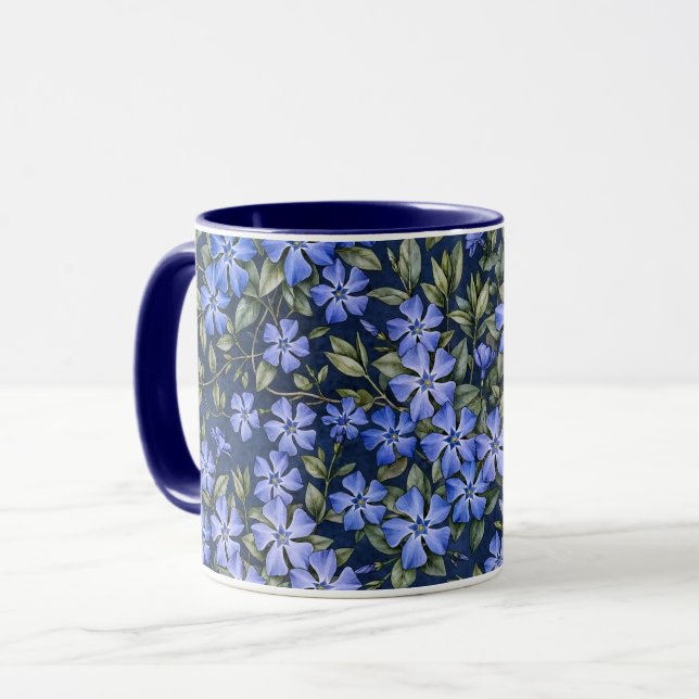 Charming Scattered Periwinkle Flowers Deep Blue Mug (Front Left)