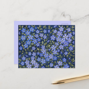 Charming Scattered Periwinkle Flowers Deep Blue Postcard