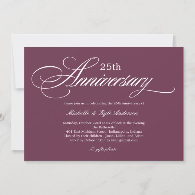 Charming Script Anniversary Invitation - Purple (Front)