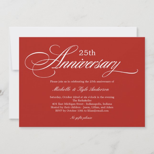 Charming Script Anniversary Invitation - Red (Front)