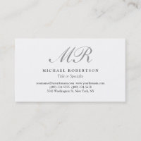 Charming Script Monogram White Black Business Card