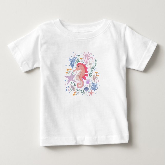 Charming Seahorse and Coral Reef  Baby T-Shirt (Front)