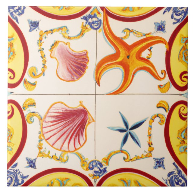 Charming Seashells and Starfish Tile (Front)