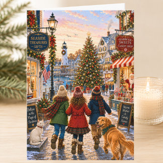Charming Seaside Harbour Square Merry Christmas Card