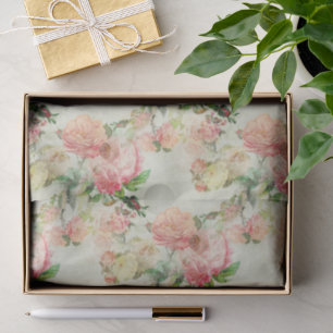 Charming Shabby Chic Pink Floral Roses Art Pattern Tissue Paper