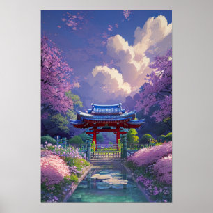 Charming Shrine and Cherry Blossom Poster