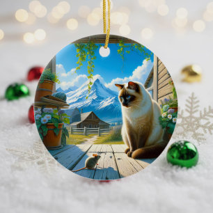 Charming Siamese Cat Keepsake Ceramic Tree Decoration