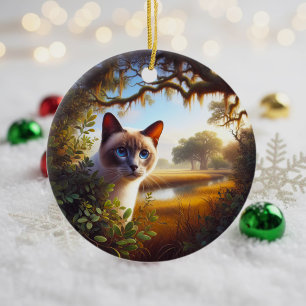 Charming Siamese Cat Keepsake Ceramic Tree Decoration