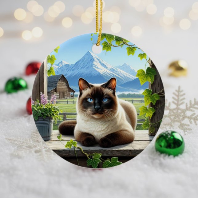 Charming Siamese Cat Keepsake Ceramic Tree Decoration (Creator Uploaded)