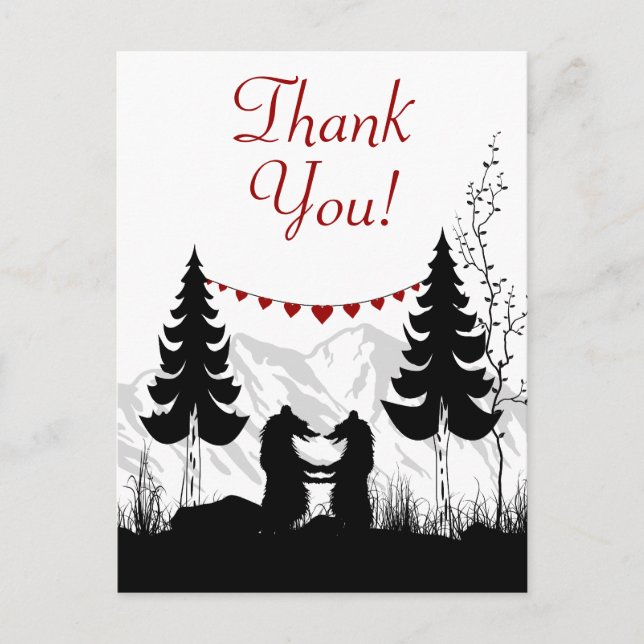 Charming Silhouette Mountain Bears Thank You Postcard (Front)